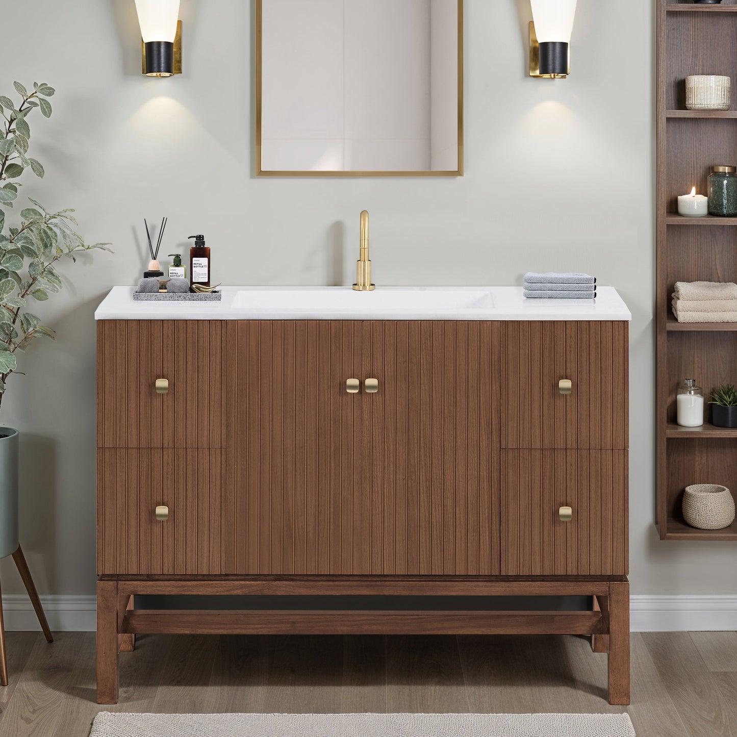Avanity KENZO-VS47-WA Kenzo 47 In. Single Sink Bathroom Vanity In Walnut With White Solid Surface Top