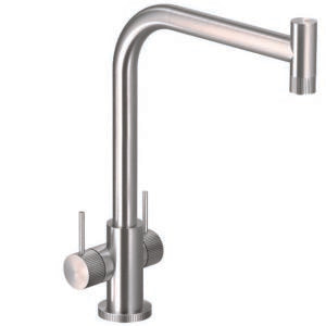 Houzer KNDH-1000 BSS Knob Contemprary Dual Handle Kitchen Faucet In Brushed Stainless Steel, Less Sidepsray