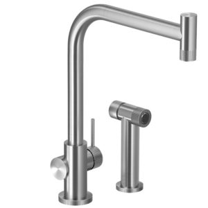 Houzer KNSH-2000 BSS Knob Contemporary Single Handle Kitchen Faucet In Brushed Stainless Steel, With Sidespray