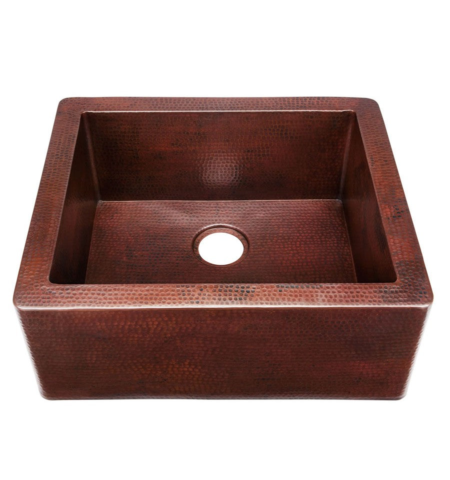 Thompson Traders KSA-2522BC Petite Toscana Legacy Kitchen Hand Hammered Single Bowl Apron Front Sink Black Copper
