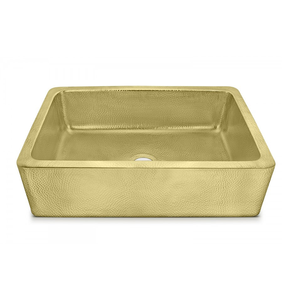 Thompson Traders KSA-3322HMB Hammered Brass Lucca Rectangular Single Bowl Farmhouse Kitchen Sink Hand Hammered Brass