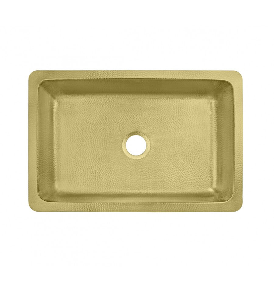 Thompson Traders KSA-3322HMB Hammered Brass Lucca Rectangular Single Bowl Farmhouse Kitchen Sink Hand Hammered Brass