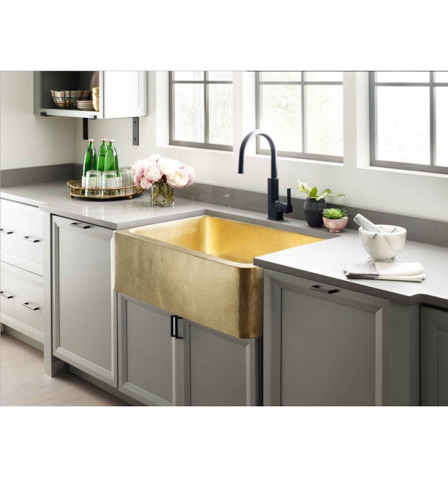 Thompson Traders KSA-3322HMB Hammered Brass Lucca Rectangular Single Bowl Farmhouse Kitchen Sink Hand Hammered Brass