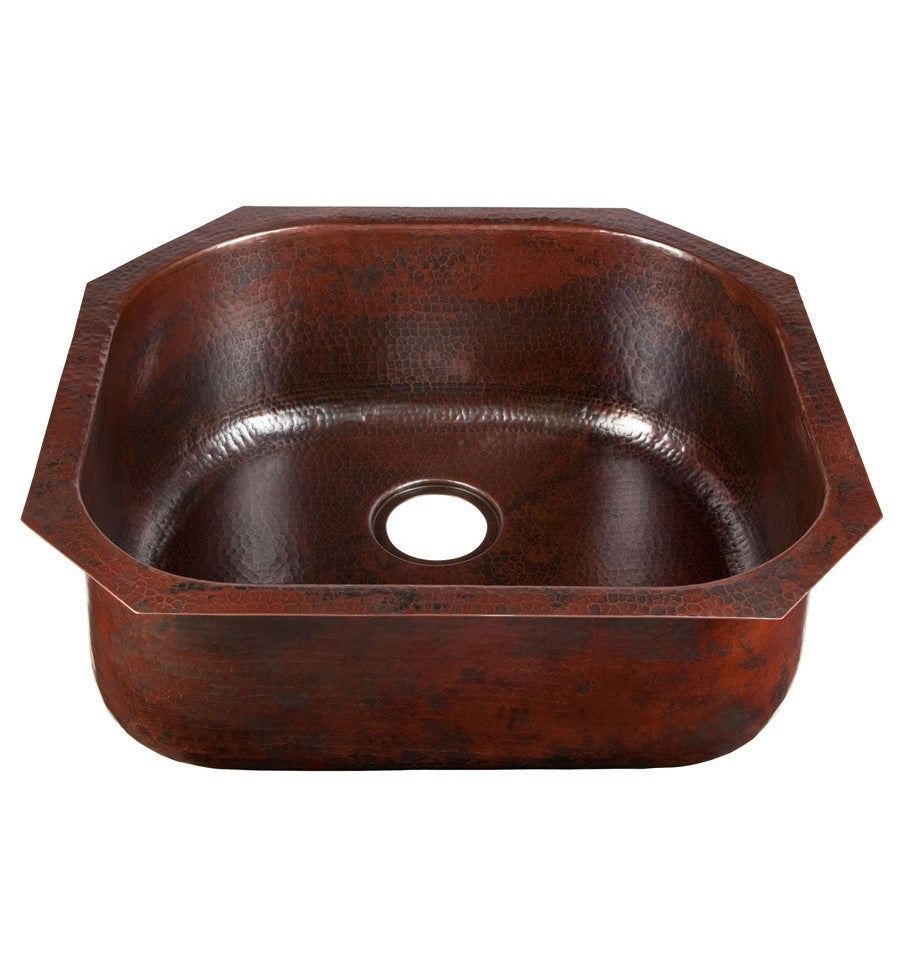 Thompson Traders KSU-2321BC D-Bowl Legacy Kitchen Hand Hammered Single Bowl Solid Copper Kicthen Sink Black Copper