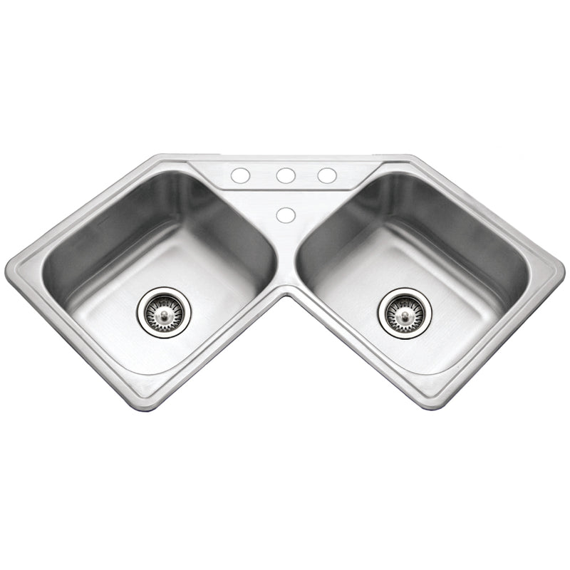 Houzer LCR-3221-20 Legend 32 Inch Stainless Steel Drop-In Topmount 4-Hole 50/50 Double Bowl Corner Kitchen Sink