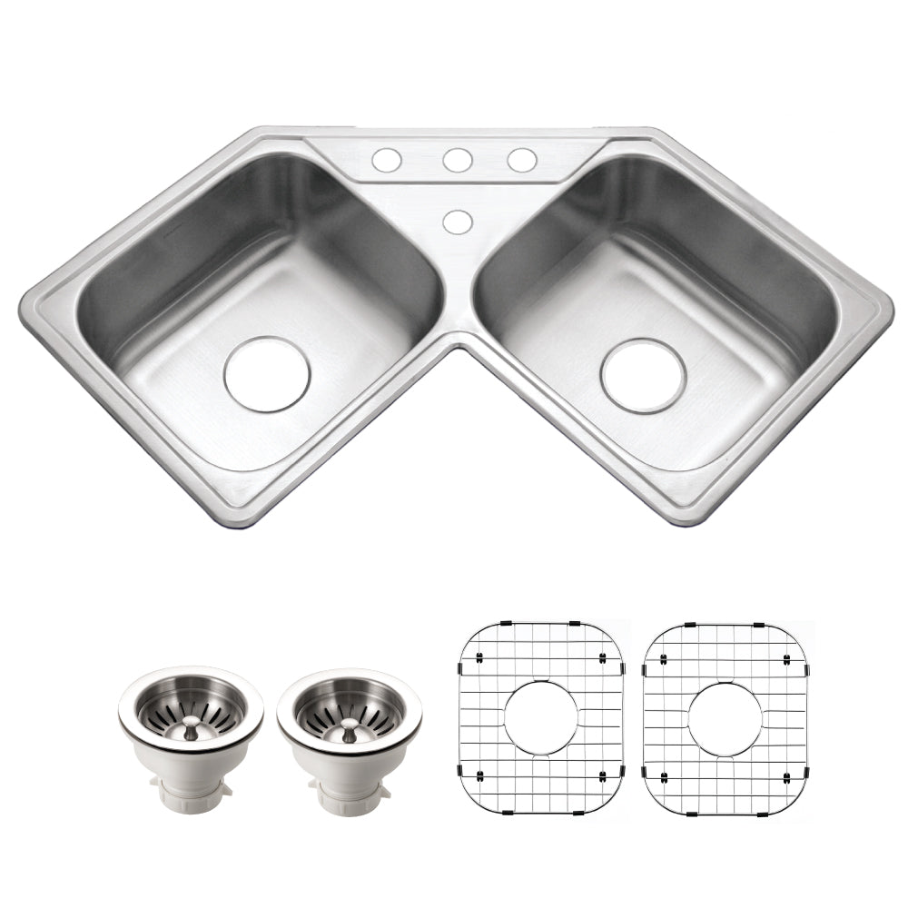 Houzer LCR-3221-C Legend 32" Stainless Steel Topmount 4-Hole 50/50 Double Bowl Corner Kitchen Sink