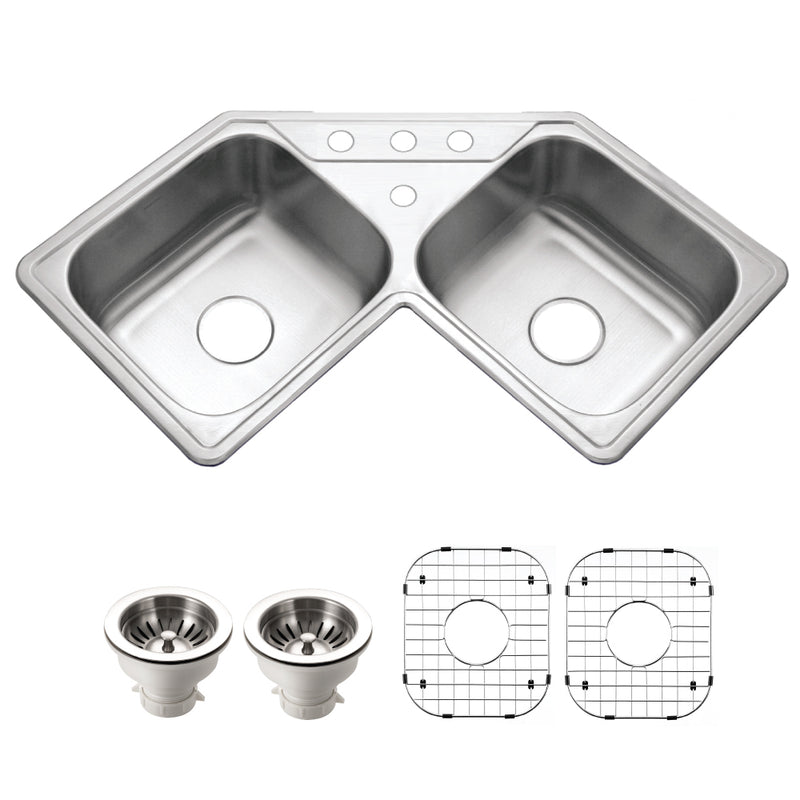 Houzer LCR-3221-C Legend 32" Stainless Steel Topmount 4-Hole 50/50 Double Bowl Corner Kitchen Sink