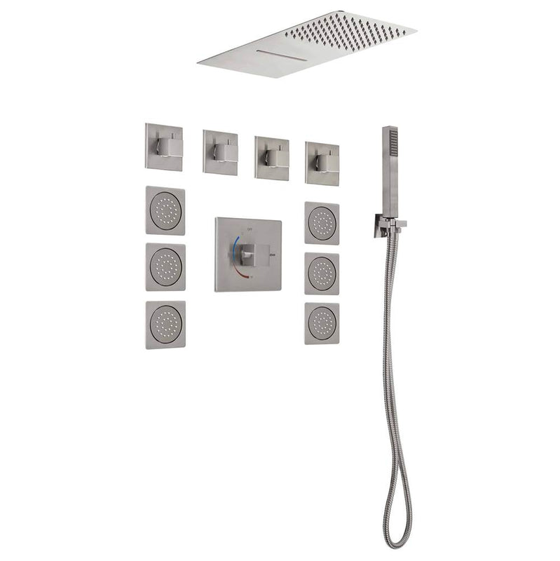 Lenova TPS101 4PC - Shower Set Includes: Shower Head Square 19-3/4 x 8 Thermostatic/Pressure Valve Trim Kit - Square - Parent