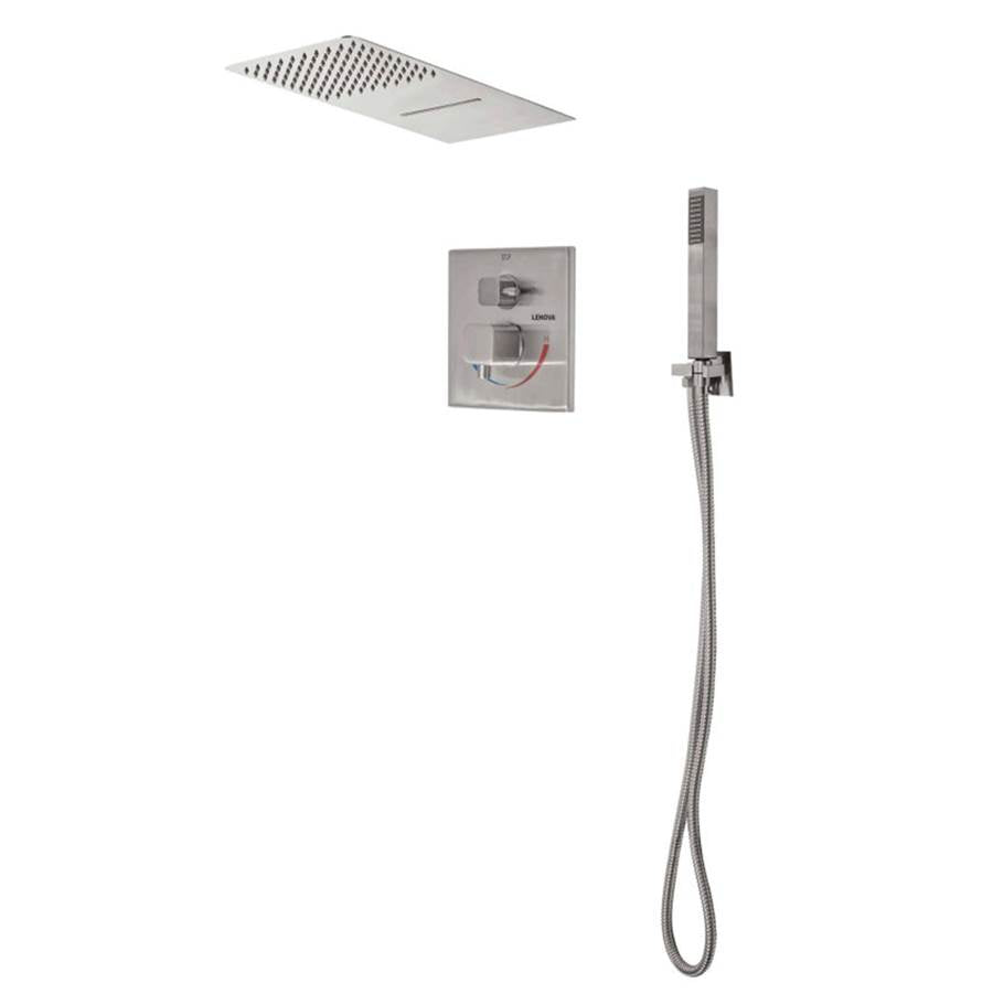 Lenova TPS209 3PC - Shower Set Includes: Shower Head Square 19-3/4 x 8 Thermostatic/Pressure Valve Trim Kit - Square - Parent