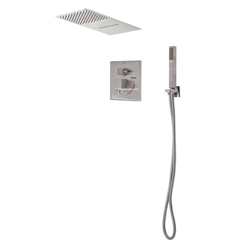 Lenova TPS209 3PC - Shower Set Includes: Shower Head Square 19-3/4 x 8 Thermostatic/Pressure Valve Trim Kit - Square - Parent