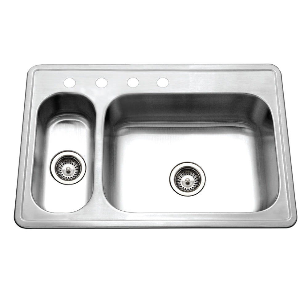 Houzer LHD-3322-1 Legend 33" Stainless Steel Topmount 4-Hole 80/20 Double Small Left Bowl Kitchen Sink