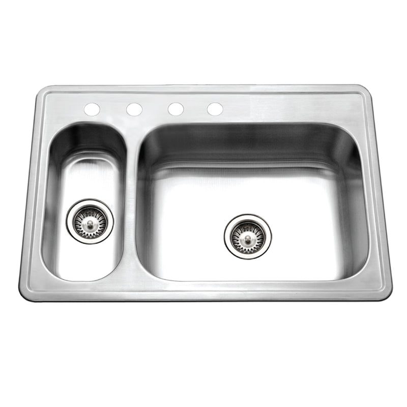 Houzer LHD-3322-1 Legend 33" Stainless Steel Topmount 4-Hole 80/20 Double Small Left Bowl Kitchen Sink
