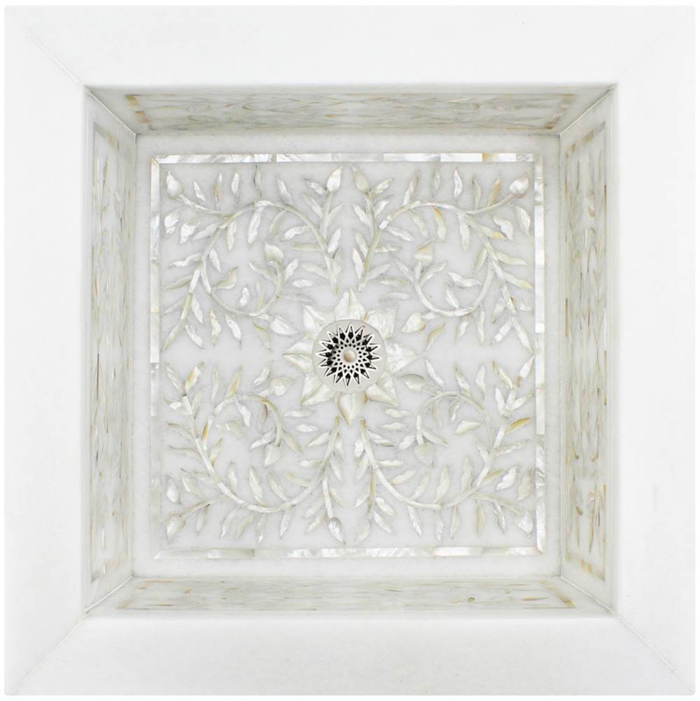 Linkasink MI14 W Square Floral Mother Of Pearl Inlay - Undermount - White Marble
