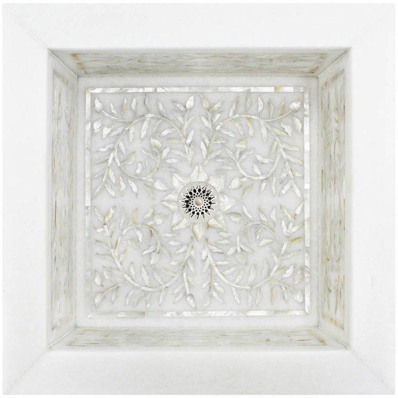 Linkasink MI14 W Square Floral Mother Of Pearl Inlay - Undermount - White Marble