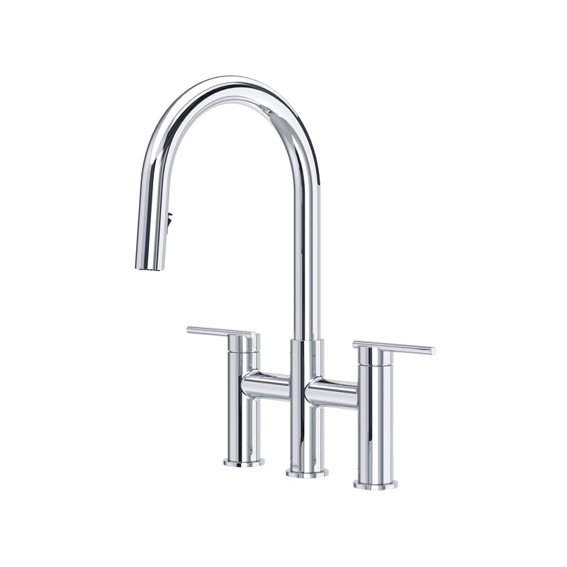 Riobel LT400 Lateral Bridge Pull-Down Kitchen Faucet With C-Spout
