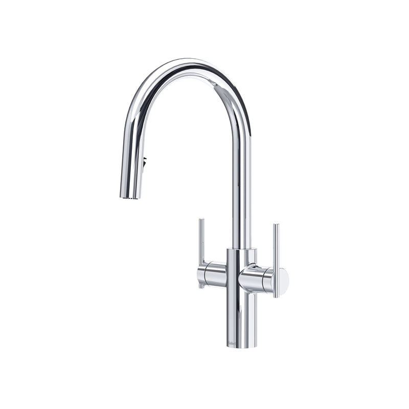 Riobel LT801 Lateral Two Handle Pull-Down Kitchen Faucet With C-Spout