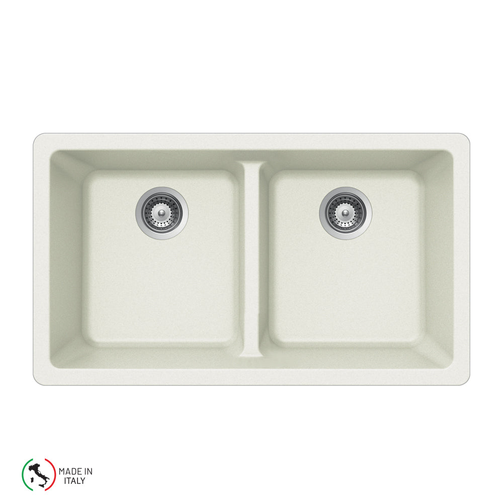 Houzer M-200U Cassiano Italian 33 inch Cloud Granite Composite Undermount 50/50 Double Bowl Kitchen Sink - Parent