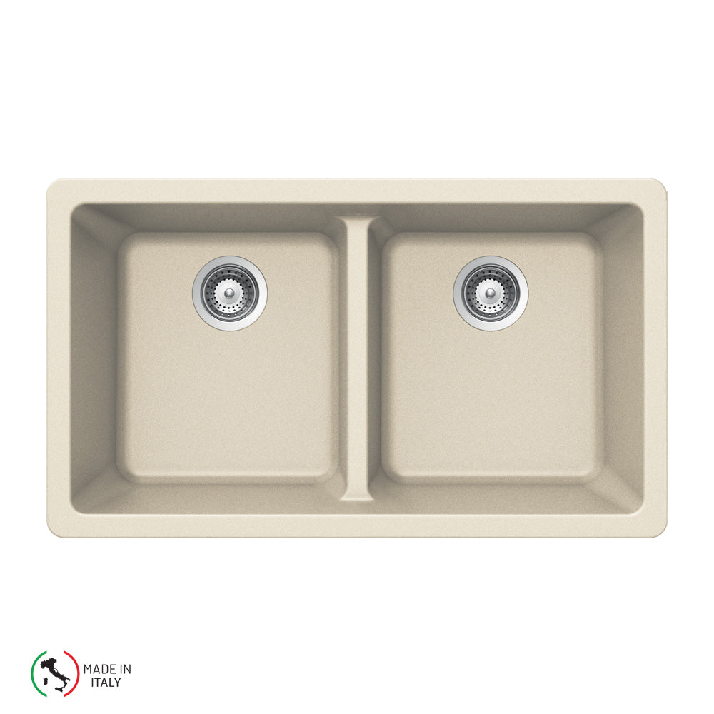 Houzer M-200U Cassiano Italian 33 inch Cloud Granite Composite Undermount 50/50 Double Bowl Kitchen Sink