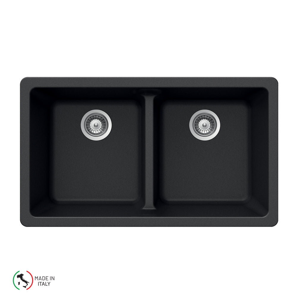 Houzer M-200U Cassiano Italian 33 inch Cloud Granite Composite Undermount 50/50 Double Bowl Kitchen Sink