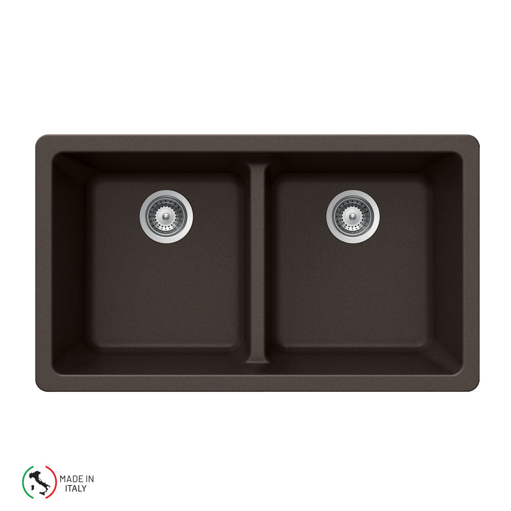 Houzer M-200U Cassiano Italian 33 inch Cloud Granite Composite Undermount 50/50 Double Bowl Kitchen Sink