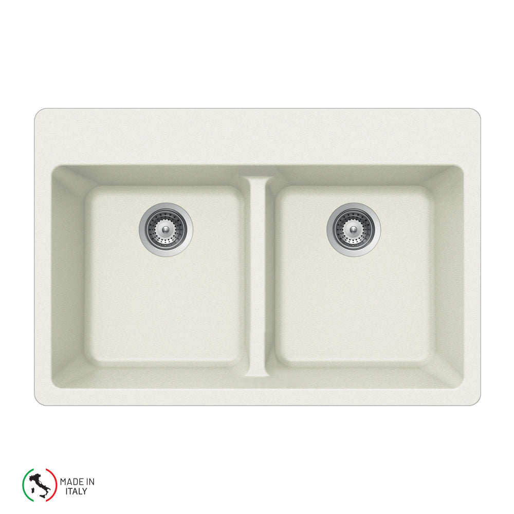 Houzer M-200 Cassiano Italian 33 inch Cloud Granite Composite Drop-in Topmount 50/50 Double Bowl Kitchen Sink - Parent