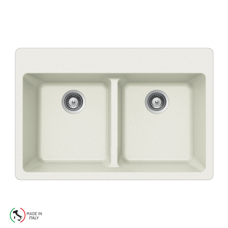 Houzer M-200 Cassiano Italian 33 inch Cloud Granite Composite Drop-in Topmount 50/50 Double Bowl Kitchen Sink - Parent