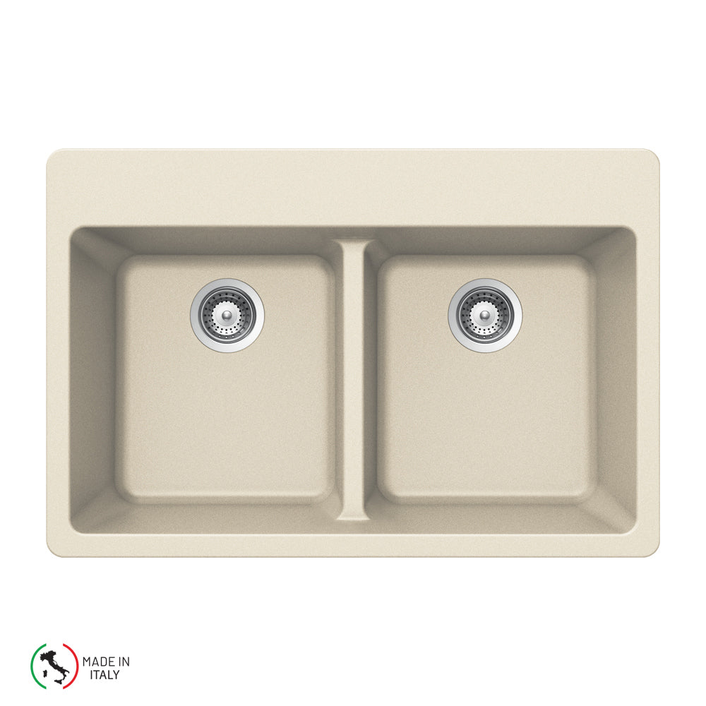 Houzer M-200 Cassiano Italian 33 inch Cloud Granite Composite Drop-in Topmount 50/50 Double Bowl Kitchen Sink