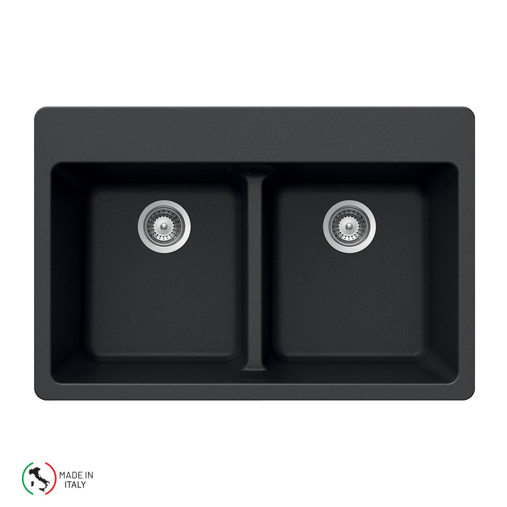 Houzer M-200 Cassiano Italian 33 inch Cloud Granite Composite Drop-in Topmount 50/50 Double Bowl Kitchen Sink
