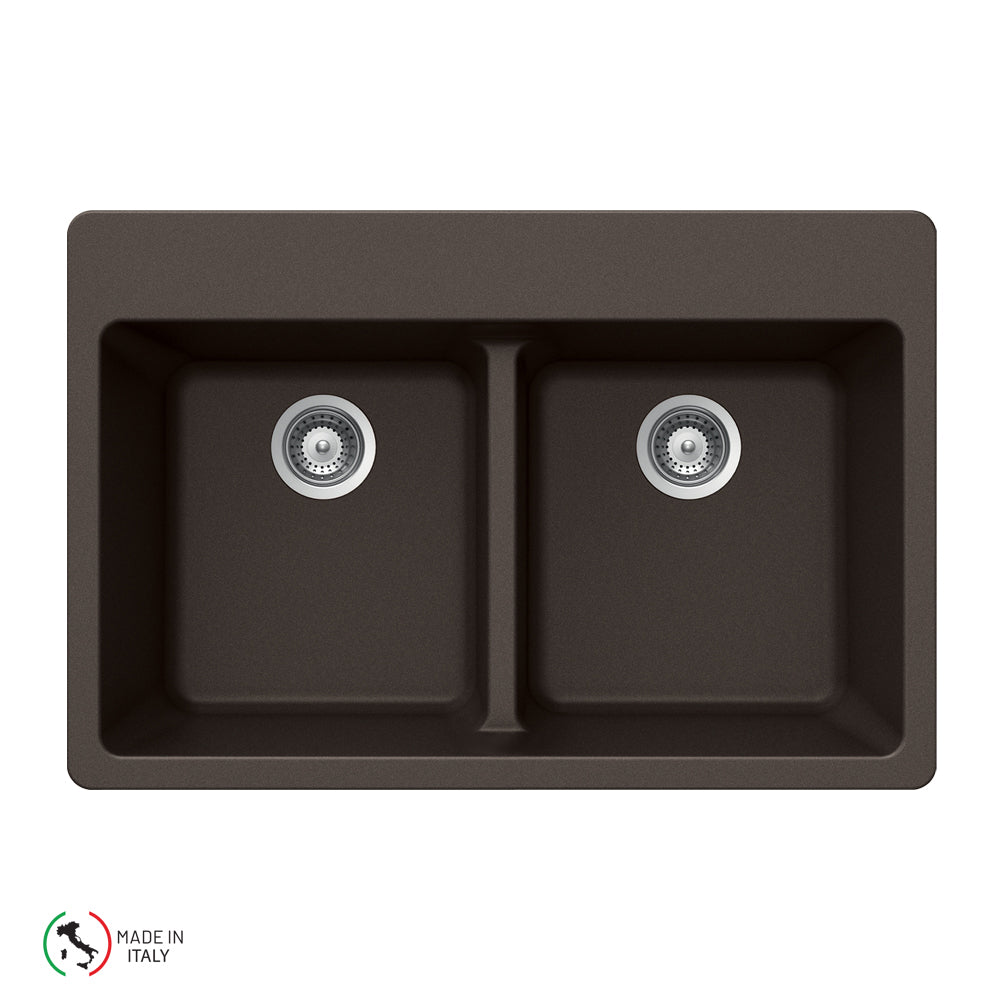 Houzer M-200 Cassiano Italian 33 inch Cloud Granite Composite Drop-in Topmount 50/50 Double Bowl Kitchen Sink