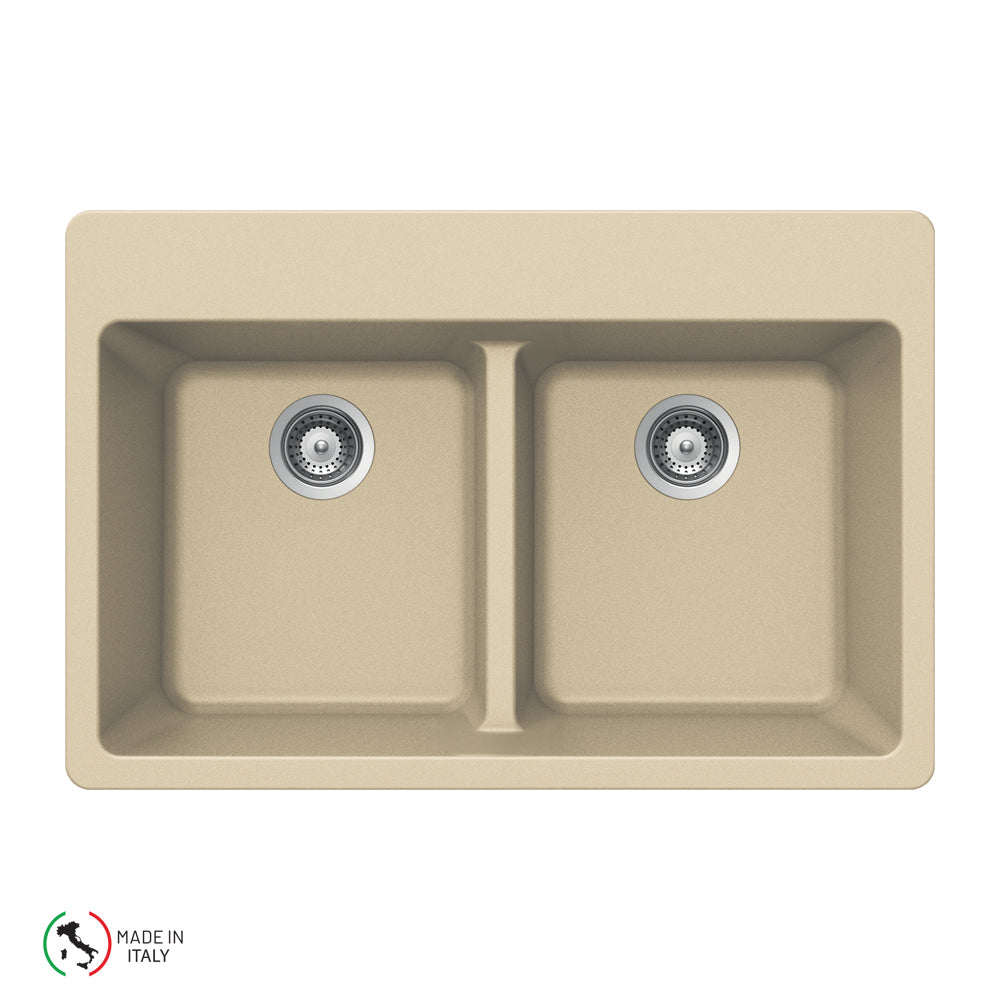 Houzer M-200 Cassiano Italian 33 inch Cloud Granite Composite Drop-in Topmount 50/50 Double Bowl Kitchen Sink