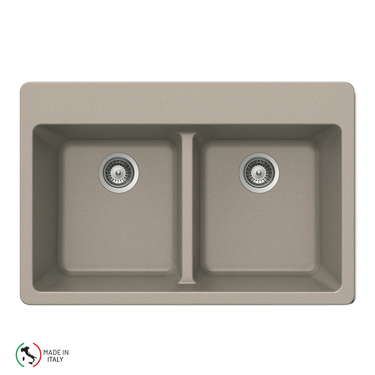 Houzer M-200 Cassiano Italian 33 inch Cloud Granite Composite Drop-in Topmount 50/50 Double Bowl Kitchen Sink