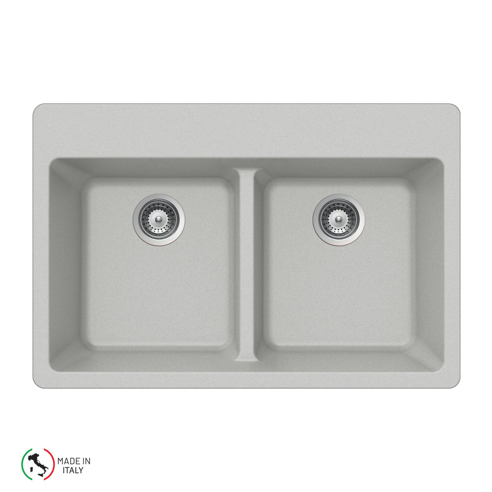Houzer M-200 Cassiano Italian 33 inch Cloud Granite Composite Drop-in Topmount 50/50 Double Bowl Kitchen Sink