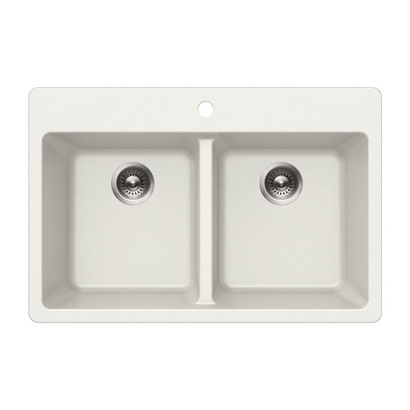 Houzer M-300 Quartztone 33 inch Cloud Granite Composite Drop-in Topmount 50/50 Double Bowl Kitchen Sink - Parent