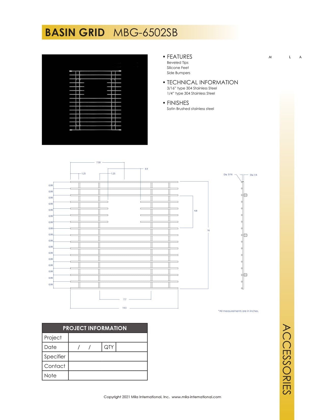 Mila MBG-6502SB Basin Grid