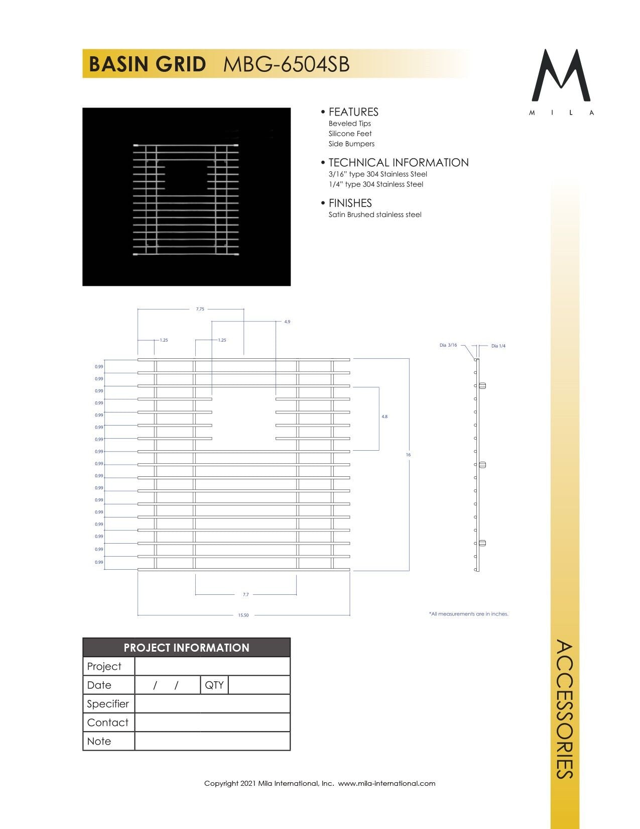 Mila MBG-6504SB Basin Grid