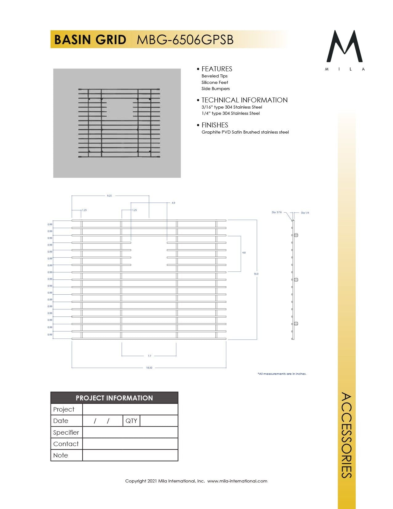 Mila MBG-6506SB Basin Grid