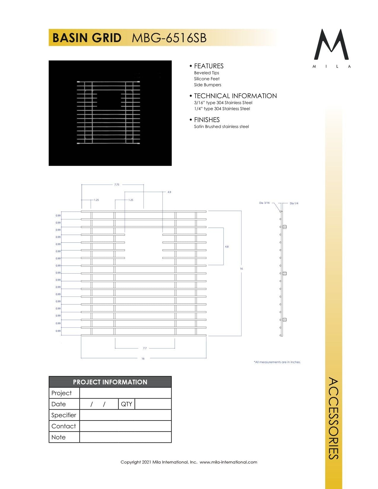 Mila MBG-6516SB Basin Grid