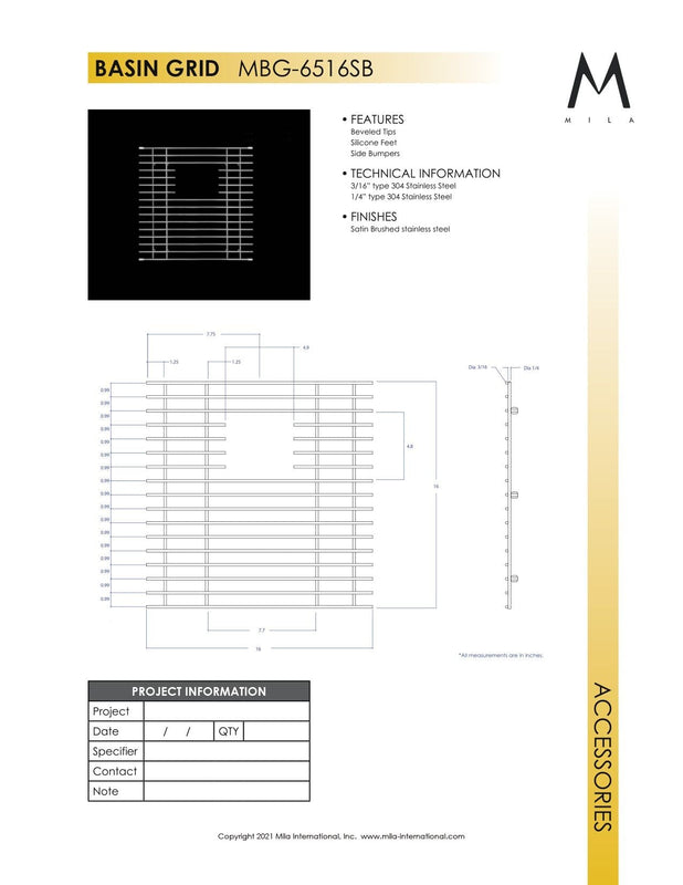 Mila MBG-6516SB Basin Grid