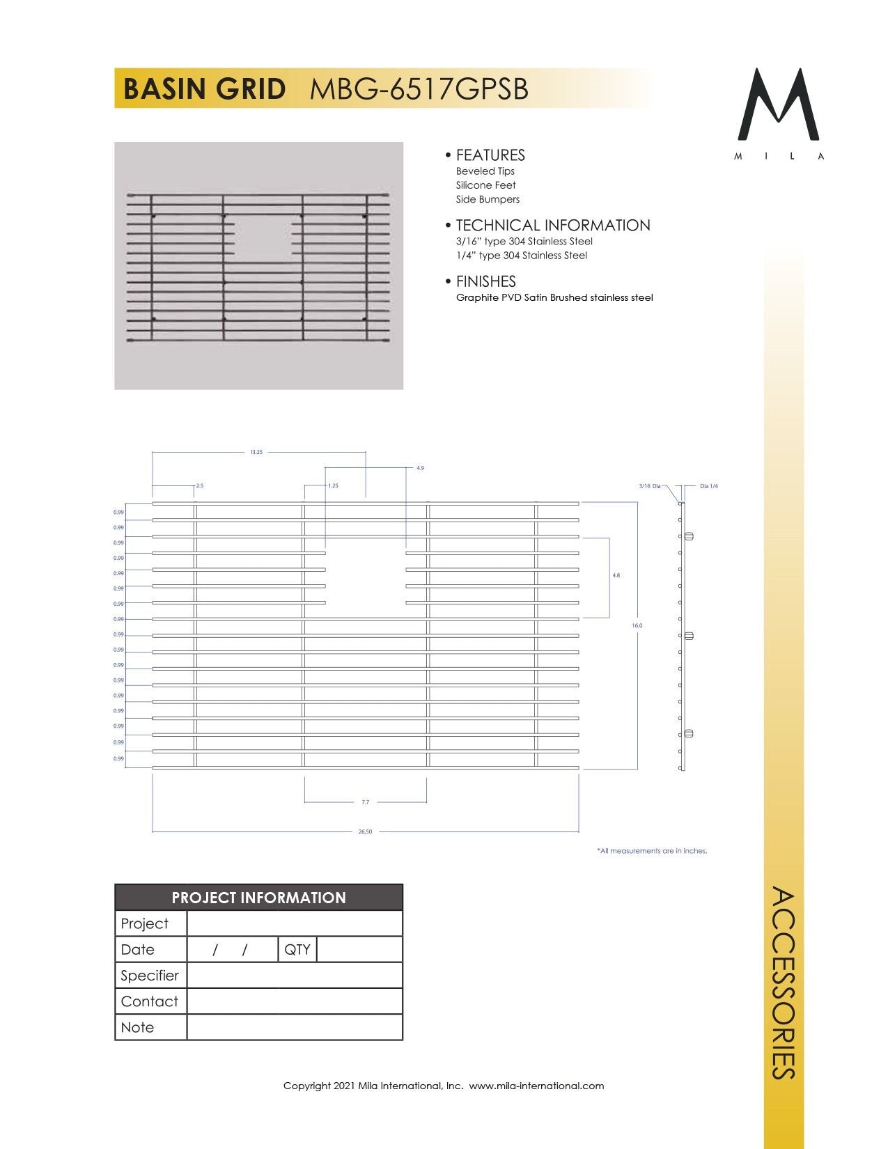 Mila MBG-6517SB Basin Grid