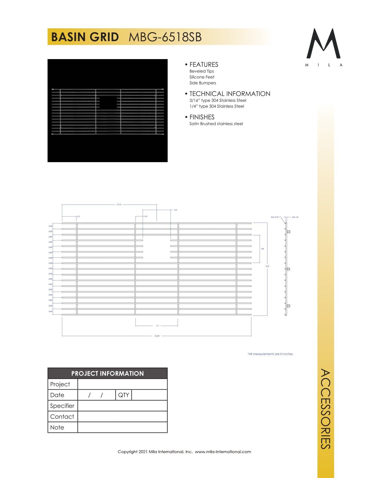Mila MBG-6518SB Basin Grid