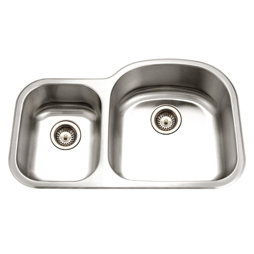 Houzer MC-3210SL-20 Medallion 32" Stainless Steel Undermount 70/30 Double Small Left Bowl Kitchen Sink