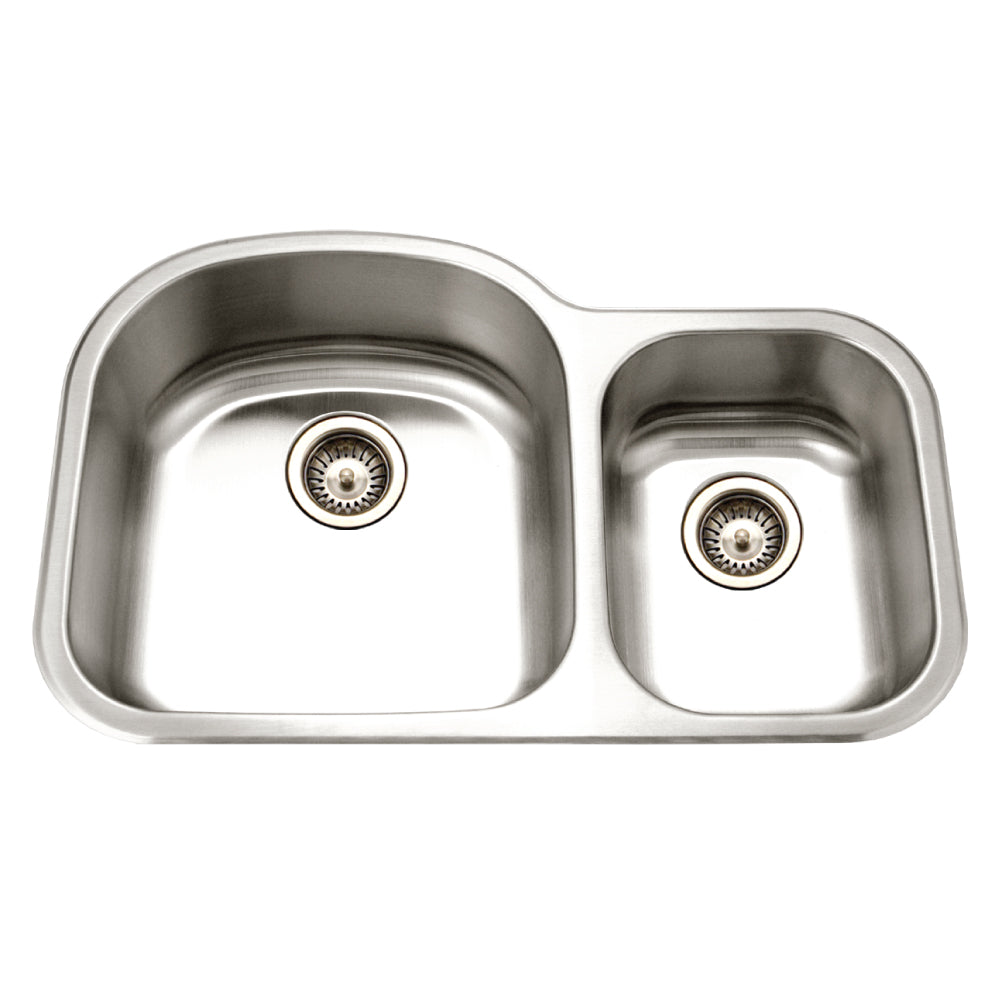 Houzer MC-3210SR-20 Medallion 32" Stainless Steel Undermount 70/30 Double Small Right Bowl Kitchen Sink