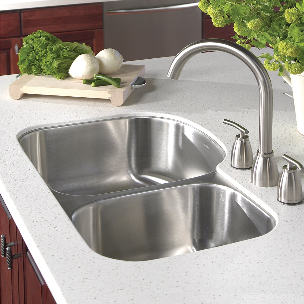 Houzer MC-3210SR-20 Medallion 32" Stainless Steel Undermount 70/30 Double Small Right Bowl Kitchen Sink