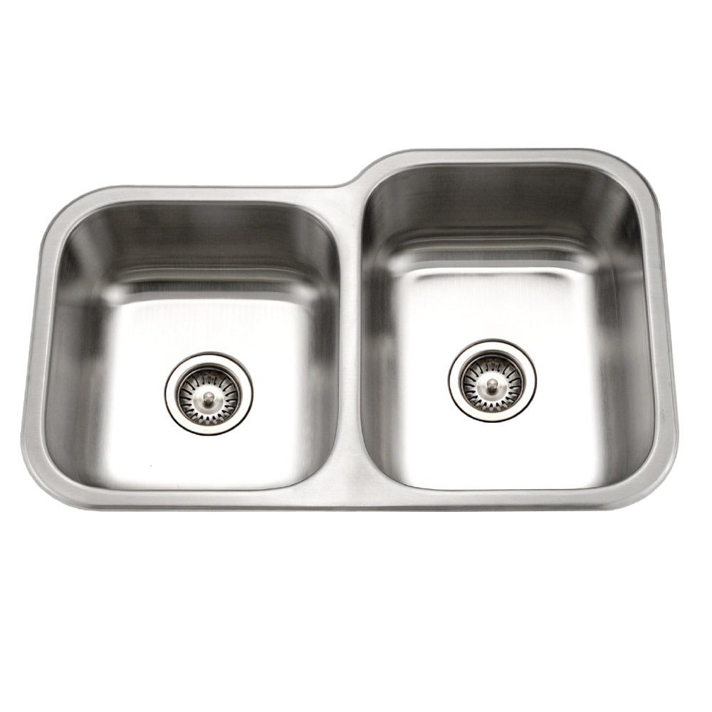 Houzer MEC-3220SL-1 Medallion 32 Inch Stainless Steel Undermount 60/40 Double Bowl Kitchen Sink With Small Left Bowl