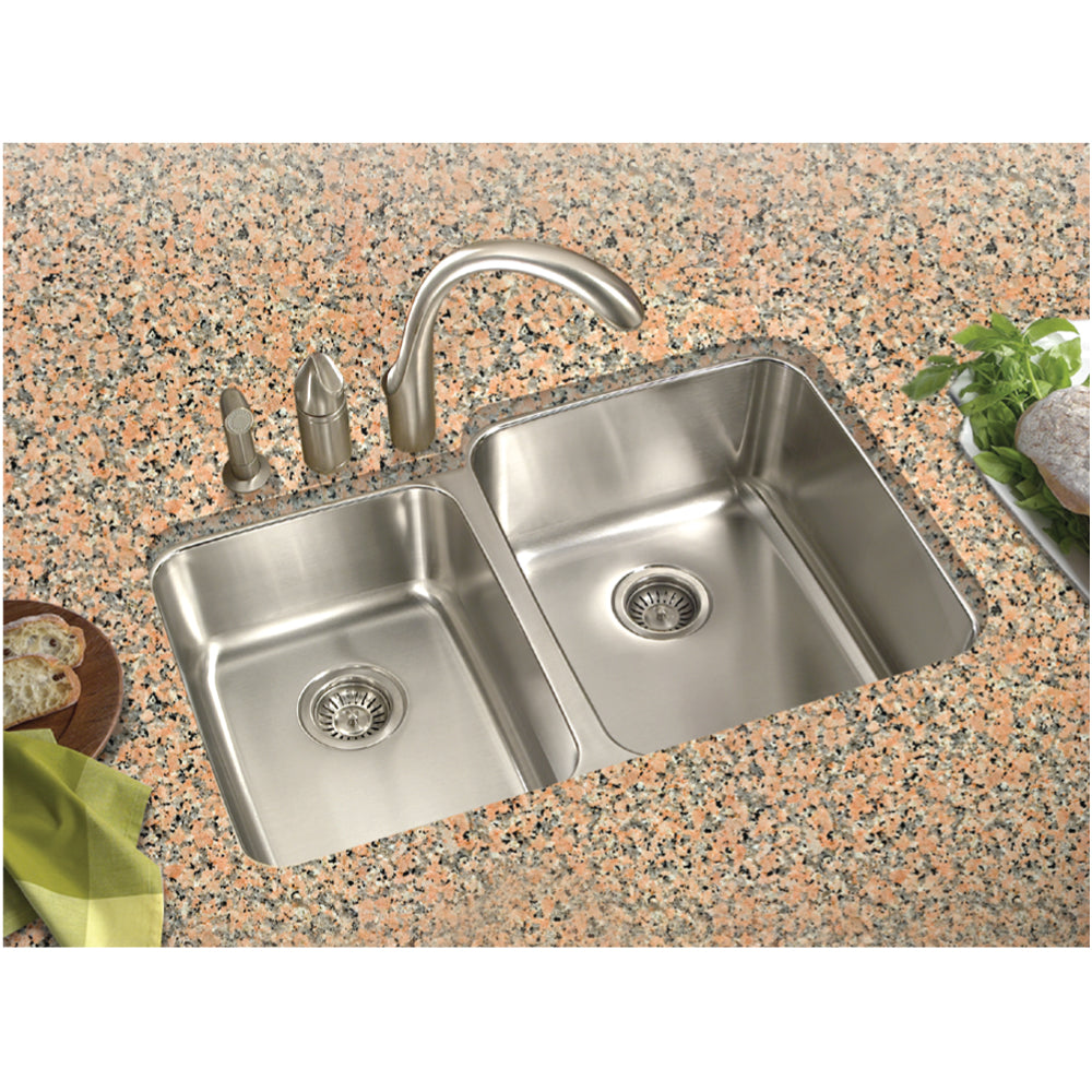 Houzer MEC-3220SL-20 Medallion 32 Inch Stainless Steel Undermount 60/40 Double Bowl Kitchen Sink With Small Left Bowl
