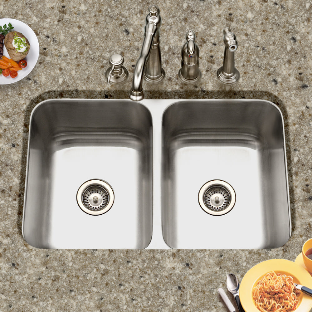 Houzer MGD-3120-20 Medallion Gourmet 31 Inch Stainless Steel Undermount 50/50 Double Bowl Kitchen Sink
