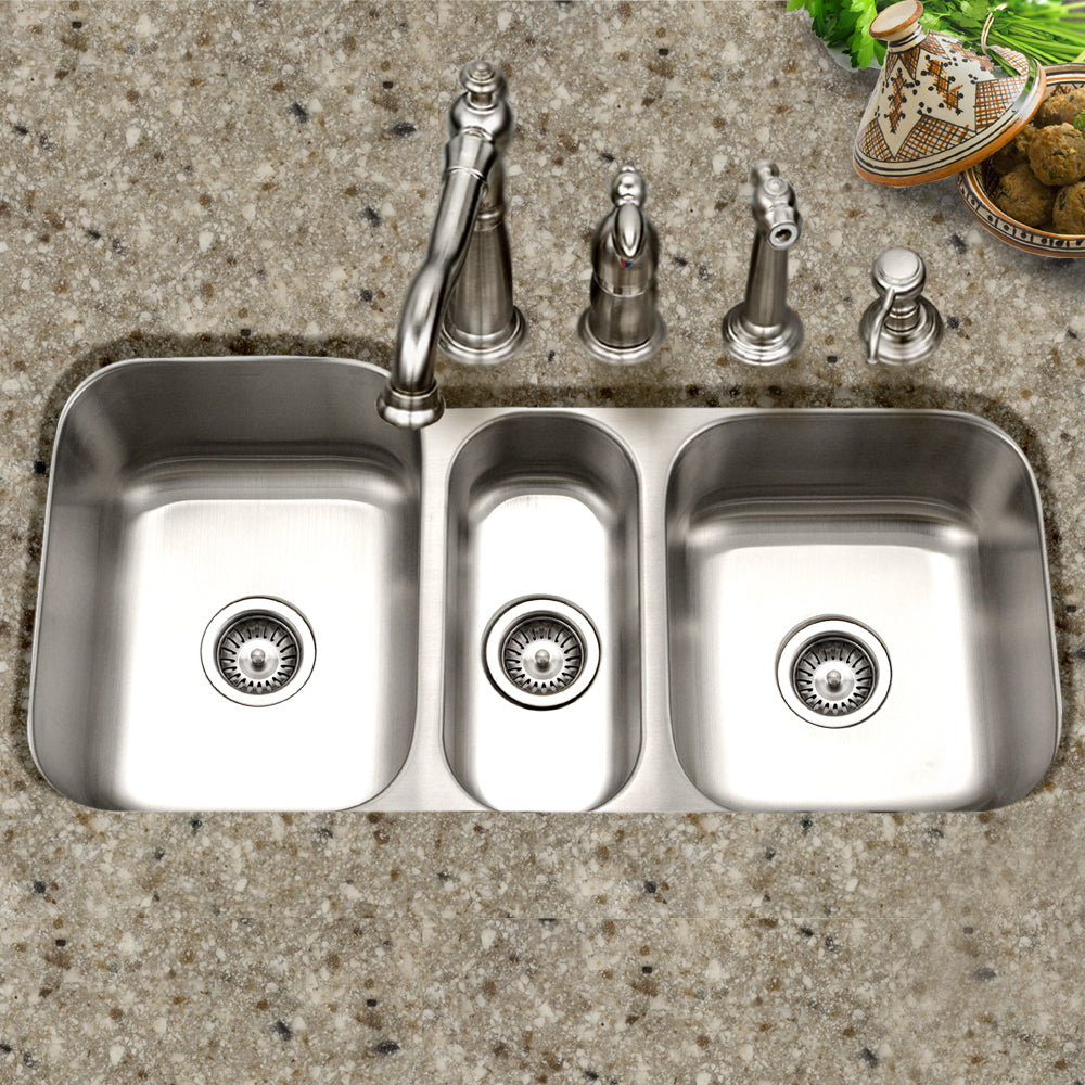 Houzer MGT-4120-1 Medallion 40 Inch Stainless Steel Undermount Triple Bowl Kitchen Sink