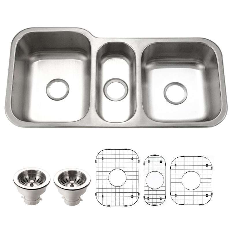 Houzer MGT-4120-C Medallion 40 Inch Stainless Steel Undermount Triple Bowl Kitchen Sink