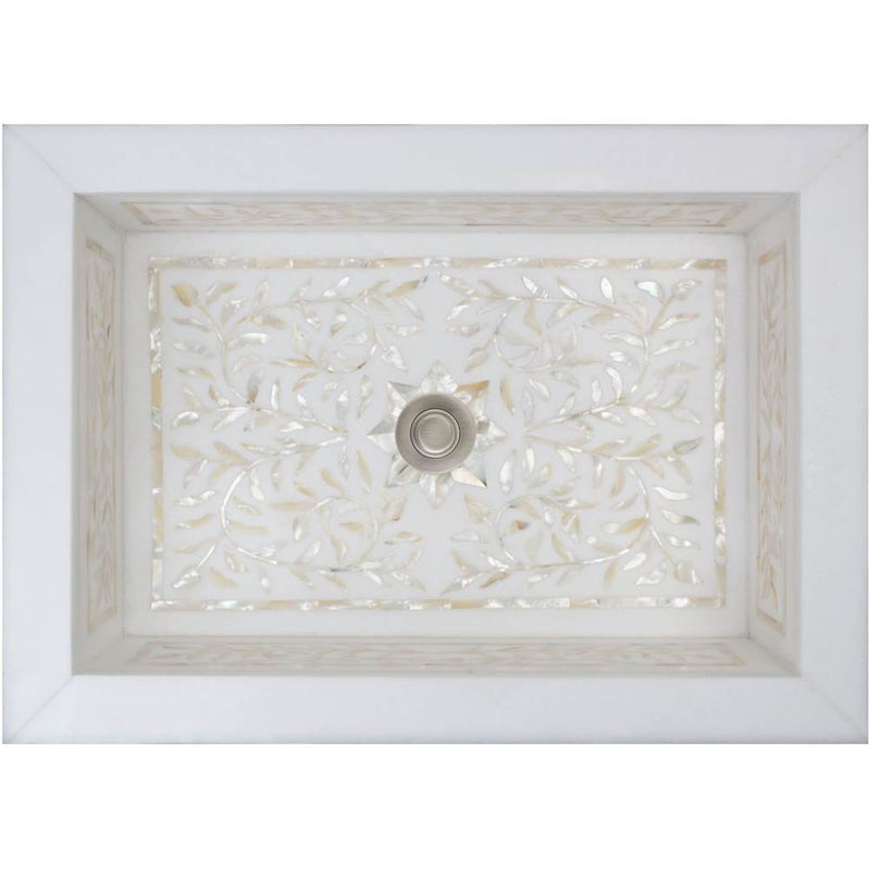 Linkasink MI01 W Floral Mother Of Pearl Inlay - Drop In - White Marble