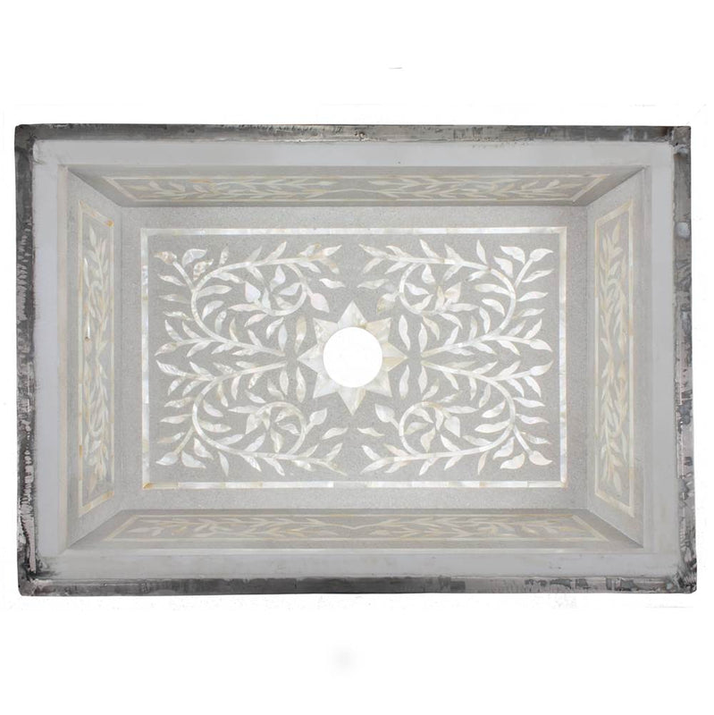 Linkasink MI02 W Floral Mother Of Pearl Inlay - Undermount - White Marble